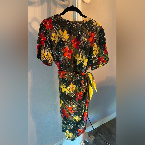 Vintage GILLIAN 100% SILK Floral Abstract Faux Wrap Dress | Size 6 - Picture 3 of 8